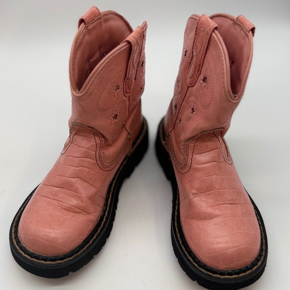 Roper Kids Pink Croc Embossed Star Western Cowboy Boots Size 11 09-018-1530-1505